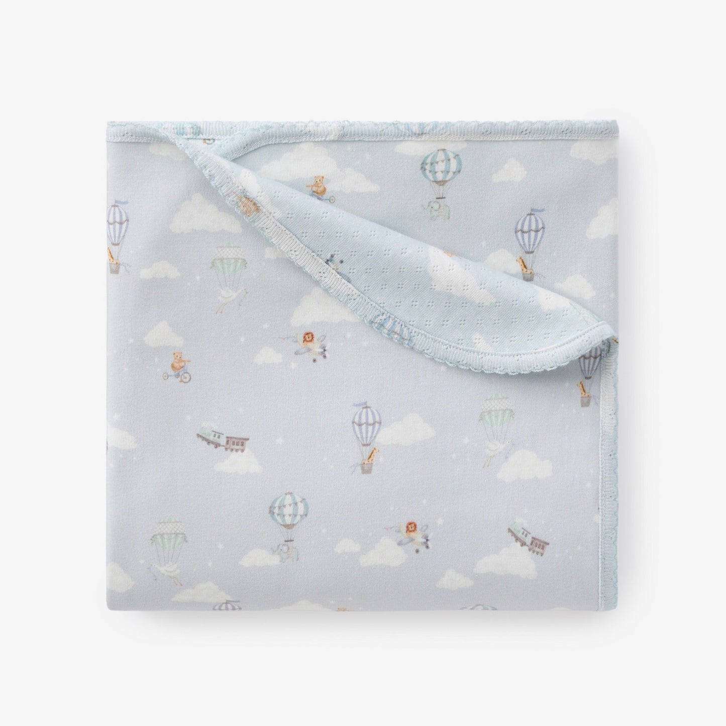 Dreamscape Organic Cotton Pointelle & Interlock Reversible Blanket - BLUE