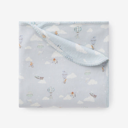 Dreamscape Organic Cotton Pointelle & Interlock Reversible Blanket - BLUE