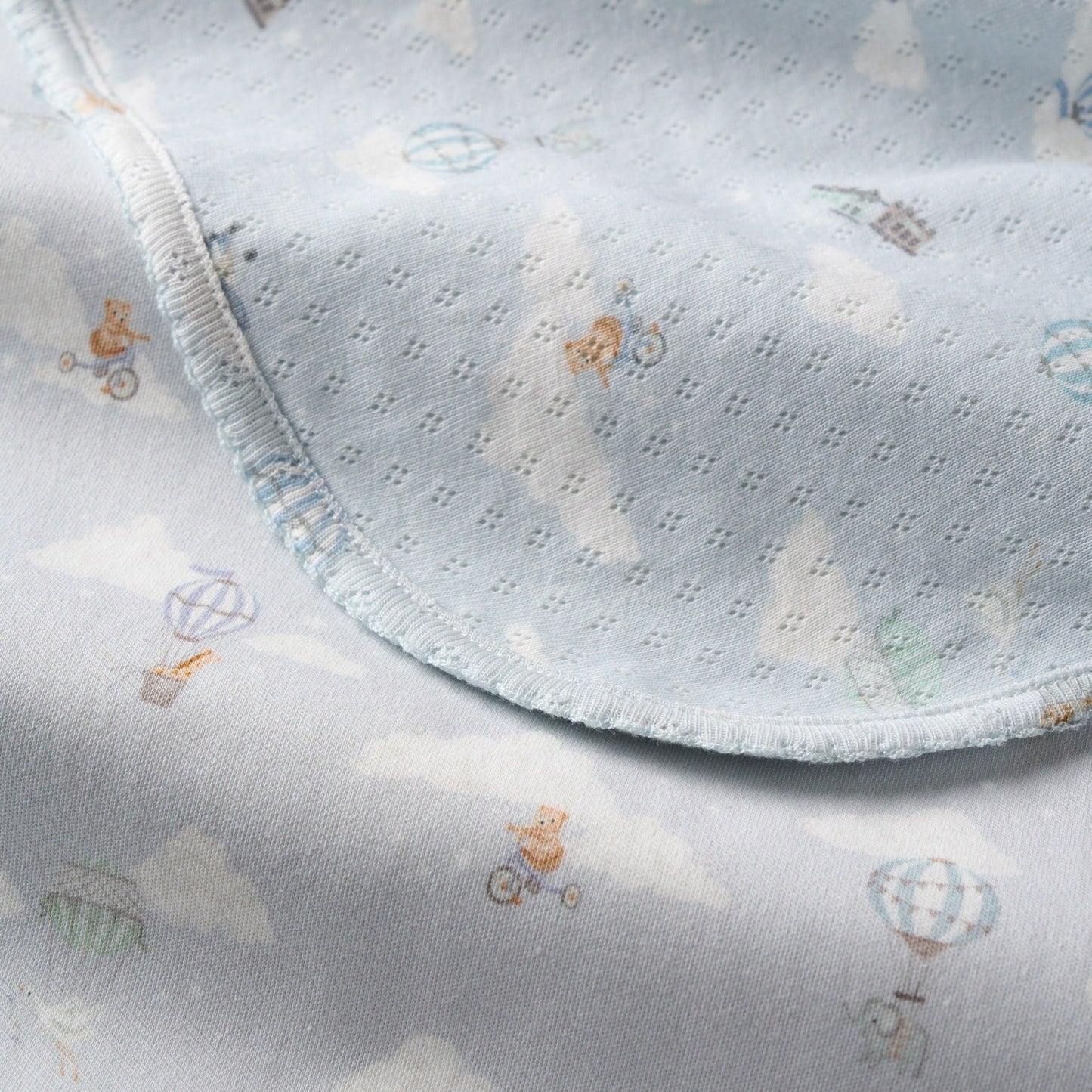Dreamscape Organic Cotton Pointelle & Interlock Reversible Blanket - BLUE