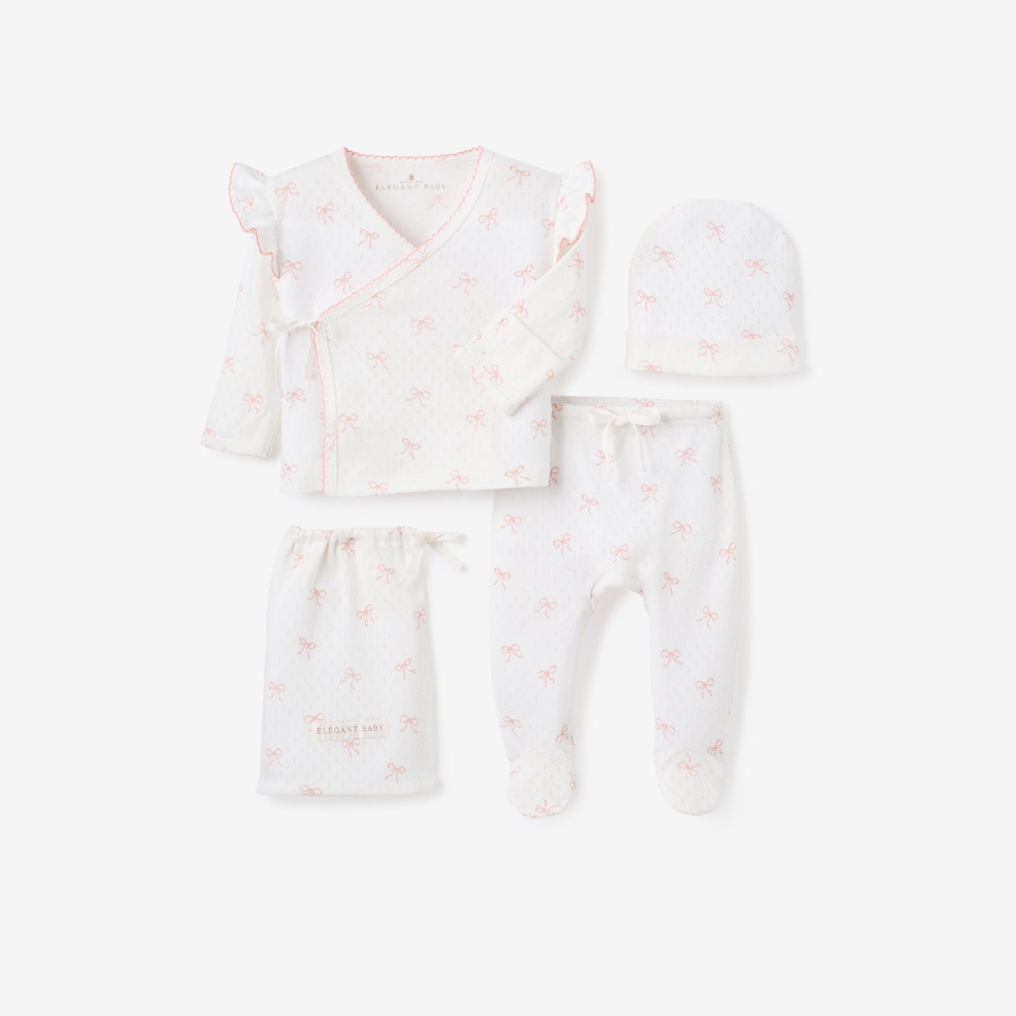 Pink Bow Organic Cotton Pointelle 3pc Bag Set - PINK