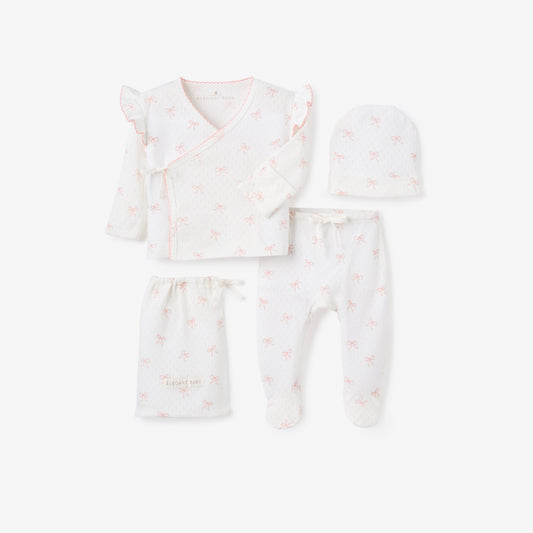Pink Bow Organic Cotton Pointelle 3pc Bag Set - PINK