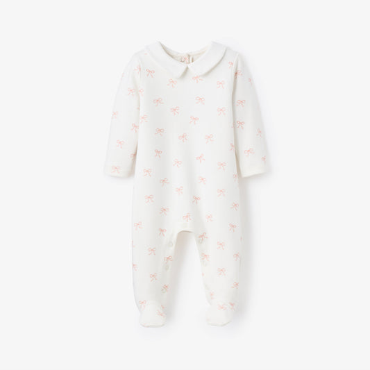 Pink Bow Interlock Peter Pan Collar Jumpsuit - PINK