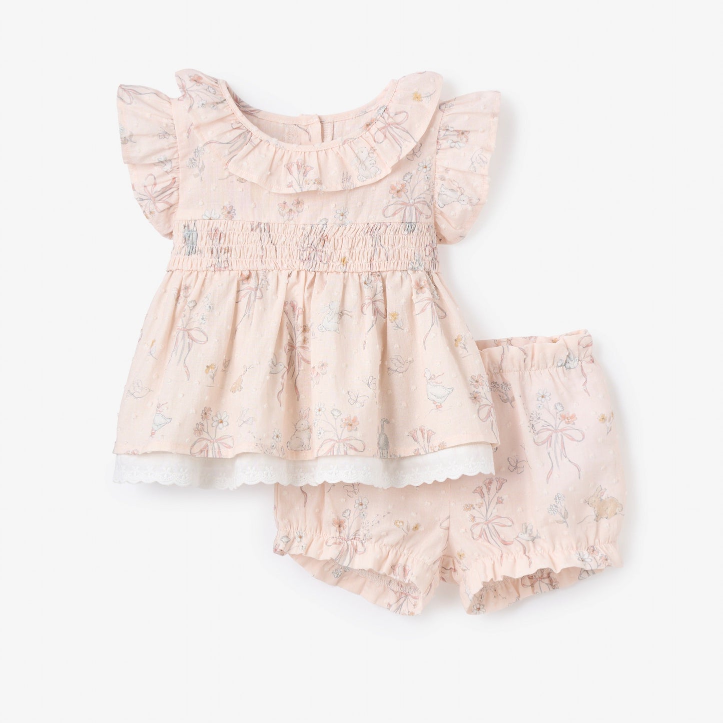 Fleur de Provence Swiss Dot Smocked Babydoll Top & Bloomer Set - PINK