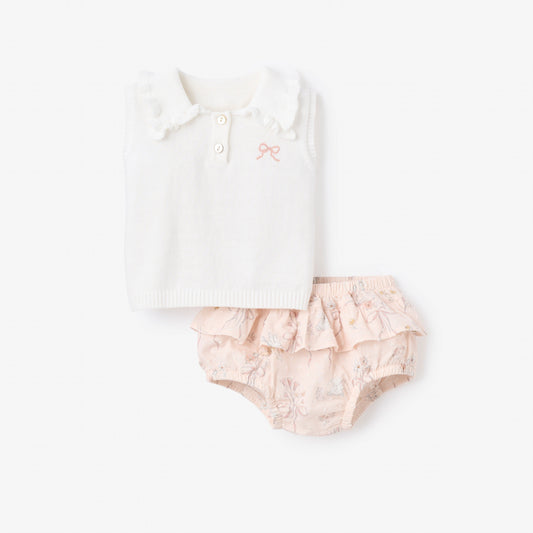 Fleur de Provence Sweater Knit Polo + Swiss Dot Bloomer Set - PINK