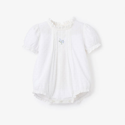 Swiss Dot Pintucked Bubble w/ Rose Embroidery
