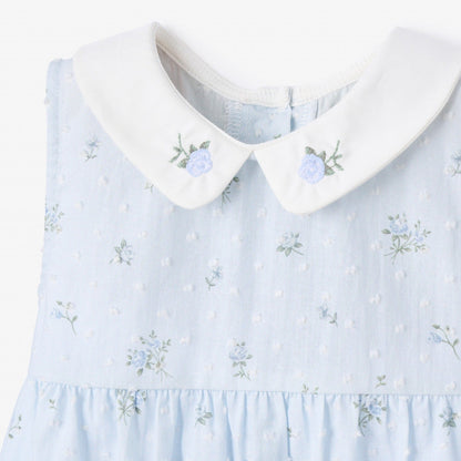 Blue English Rose Embroidered Collar Bubble