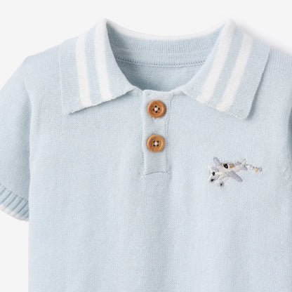 Dreamscape Knit Polo Shirt + Printed Oxford Shorts - BLUE