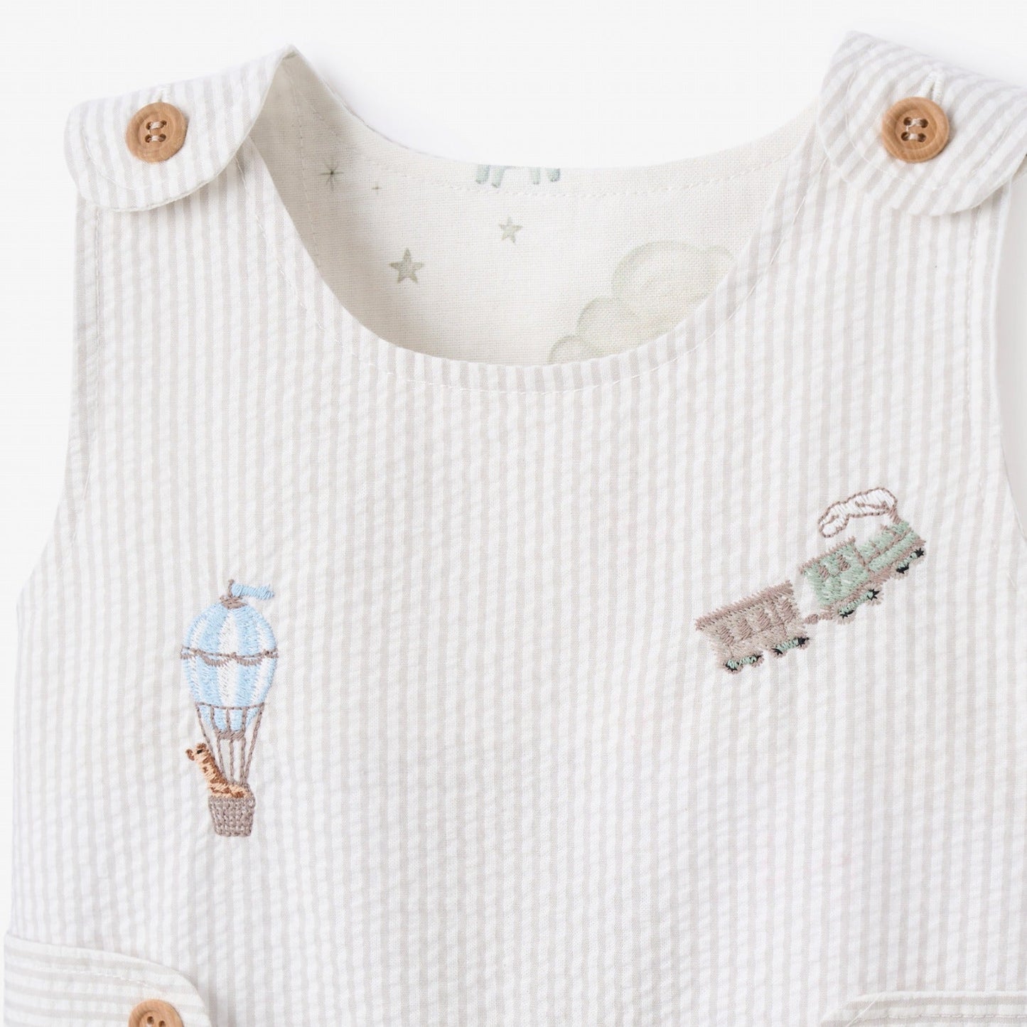 Dreamscape Embroidered Grey Seersucker Jon Jon - GRAY