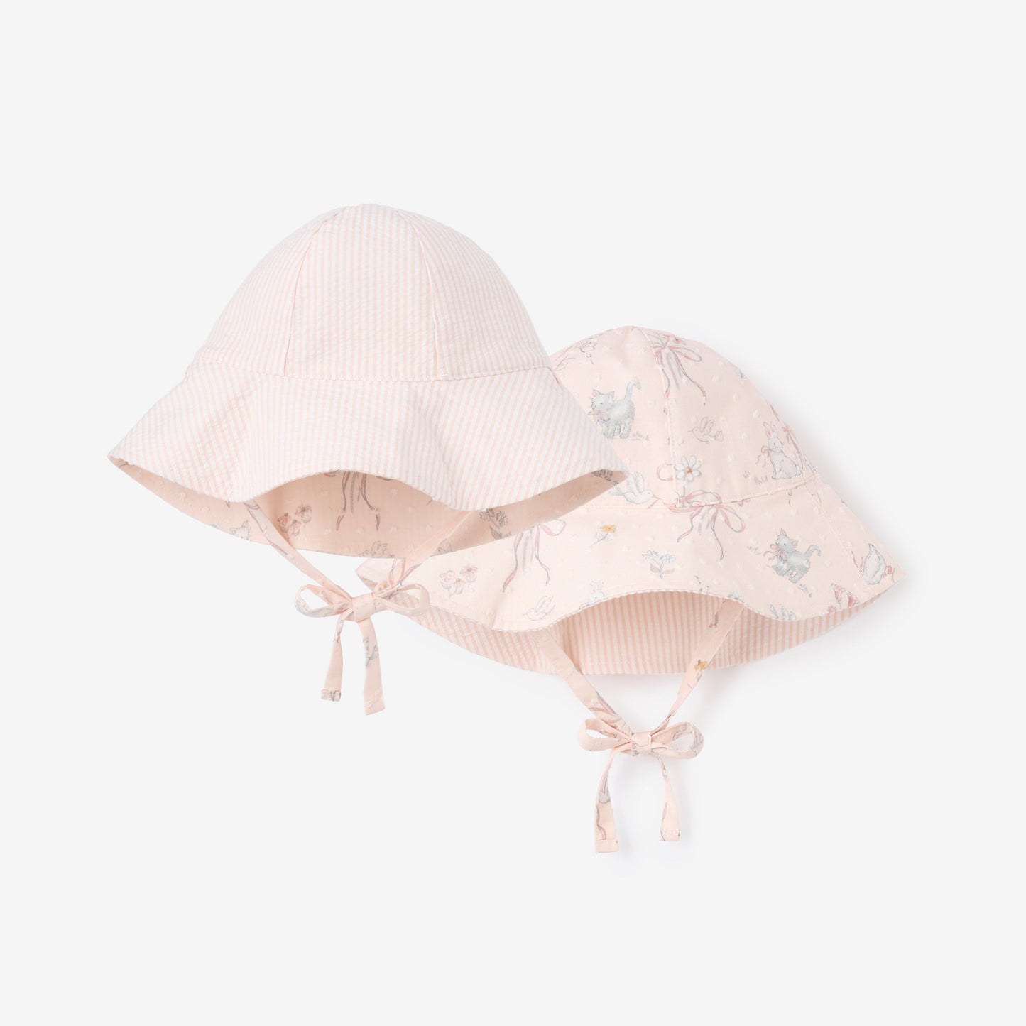 Fleur de Provence Swiss Dot & Pink Seersucker Reversible Sun Hat - PINK