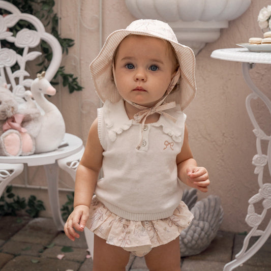 Fleur de Provence Sweater Knit Polo + Swiss Dot Bloomer Set - PINK