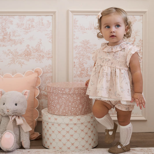 Fleur de Provence Smocked Babydoll Top & Bloomer Set - PINK