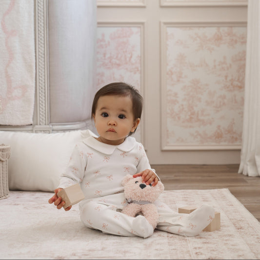 Pink Bow Interlock Peter Pan Collar Jumpsuit - PINK
