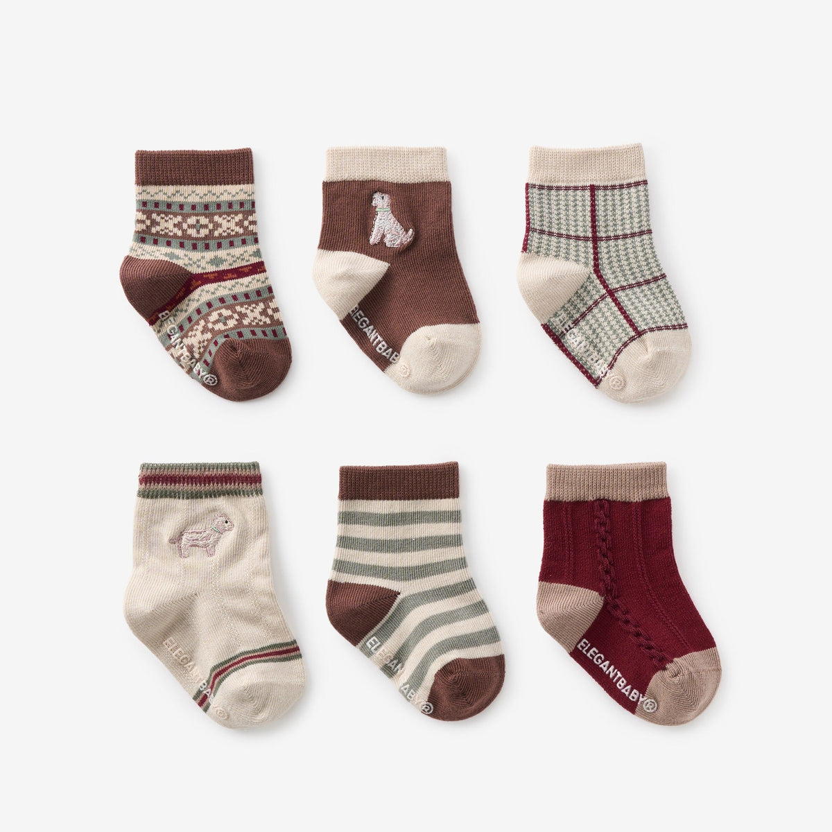 Elegant Baby Hounds & Heritage Non Slip Baby Socks 6 pk