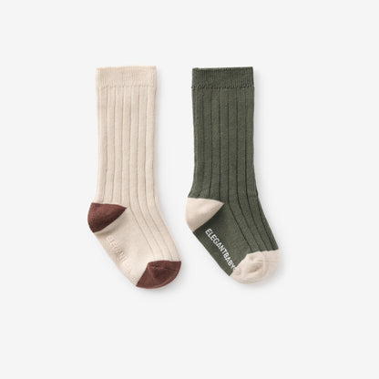 Elegant Baby Green & Taupe Knee-High Non Slip Baby Socks 2 pk