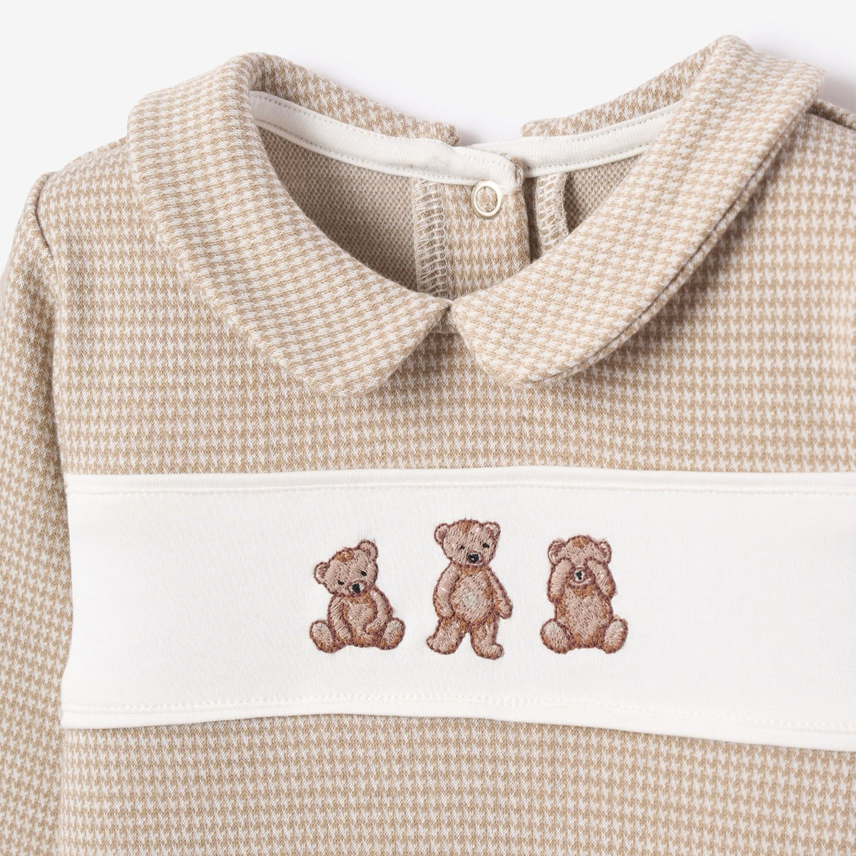 Elegant Baby Teddy Bear Houndstooth Jumpsuit