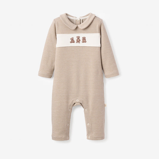 Elegant Baby Teddy Bear Houndstooth Jumpsuit