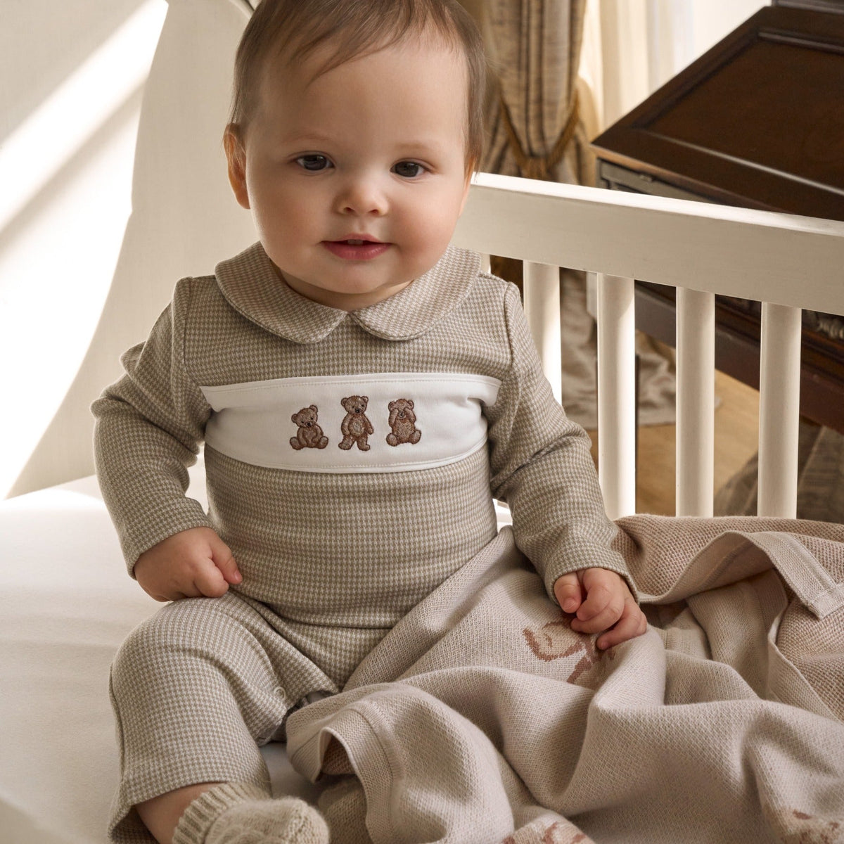 Elegant Baby Teddy Bear Houndstooth Jumpsuit