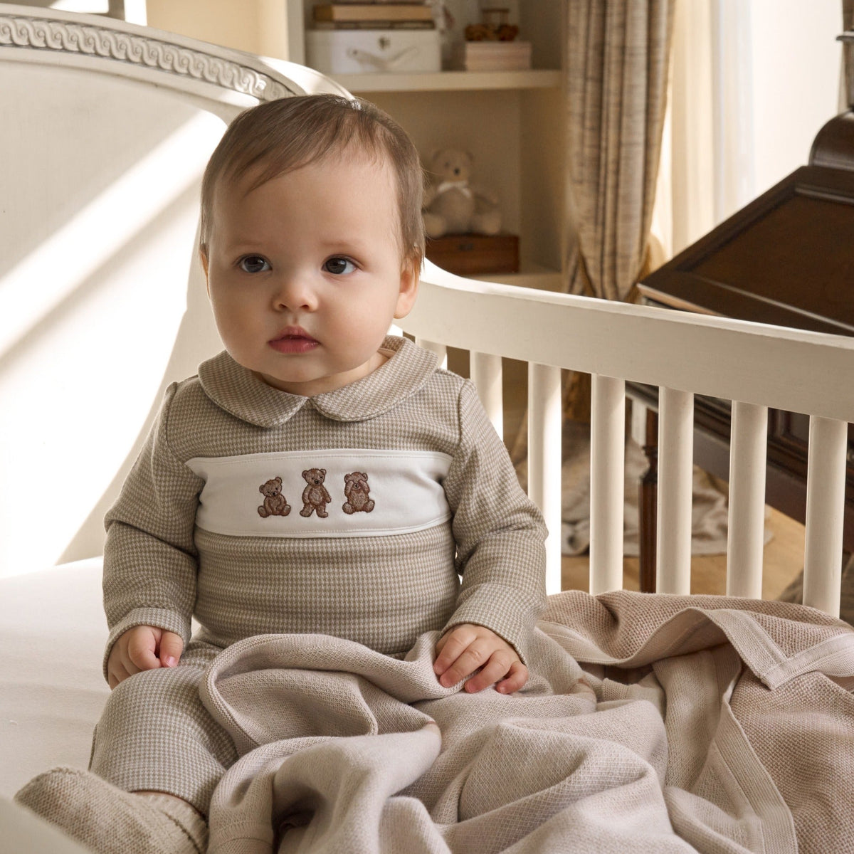 Elegant Baby Teddy Bear Houndstooth Jumpsuit