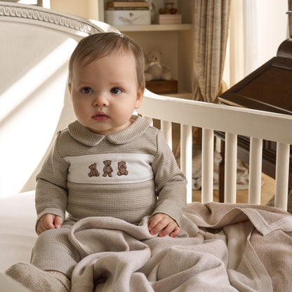 Elegant Baby Teddy Bear Houndstooth Jumpsuit