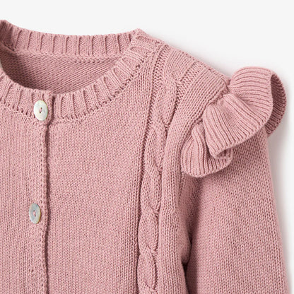 Mauve Flutter Sleeve Cable Cardigan