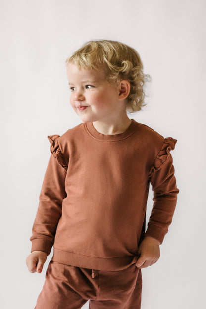 French Terry Toddler Ruffle Sweatshirt - Clay
