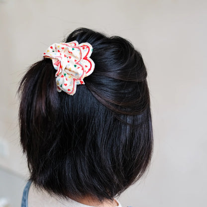 Heart Print Scalloped Scrunchie