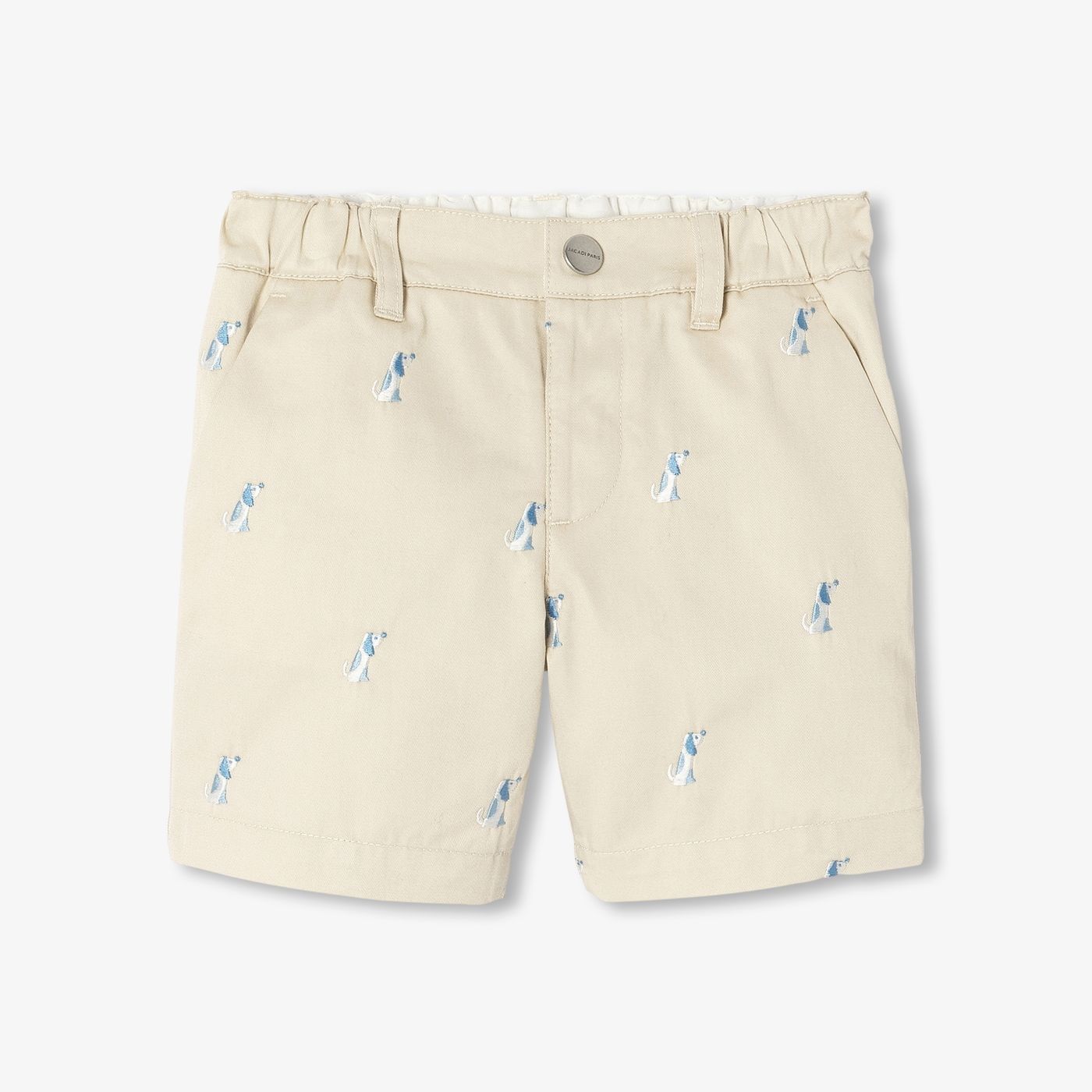 Baby Boy Twill Shorts with Small Dog Embroidery - Taupe