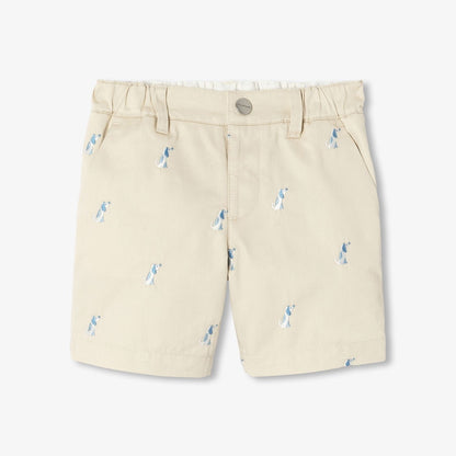 Baby Boy Twill Shorts with Small Dog Embroidery - Taupe