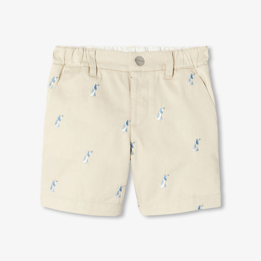 Baby Boy Twill Shorts with Small Dog Embroidery - Taupe