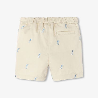 Baby Boy Twill Shorts with Small Dog Embroidery - Taupe