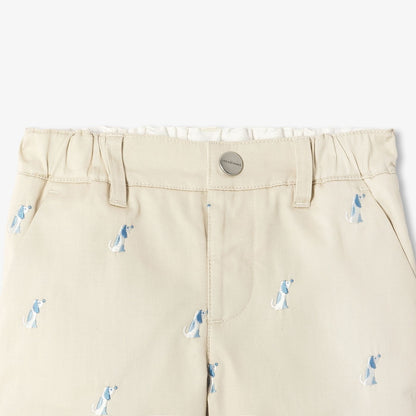 Baby Boy Twill Shorts with Small Dog Embroidery - Taupe