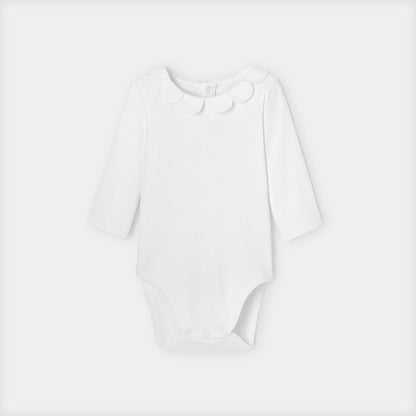 Baby Girl Bodysuit With Petal Collar - White