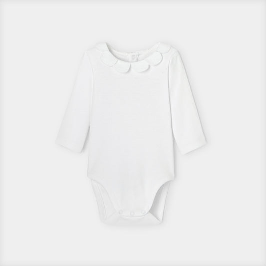 Baby Girl Bodysuit With Petal Collar - White