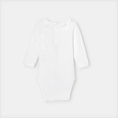 Baby Girl Bodysuit With Petal Collar - White