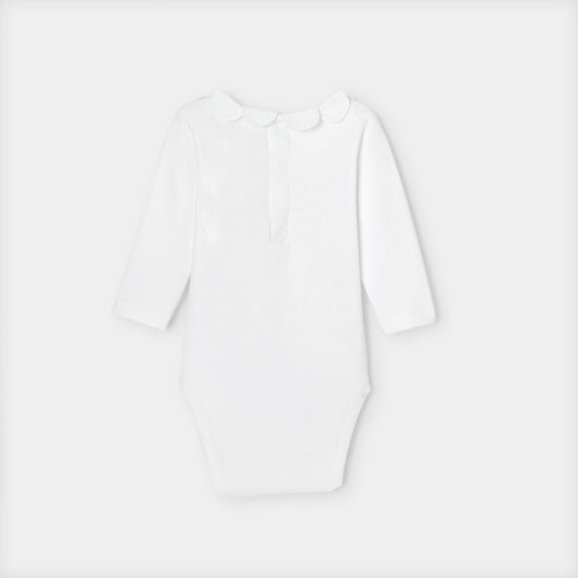 Baby Girl Bodysuit With Petal Collar - White