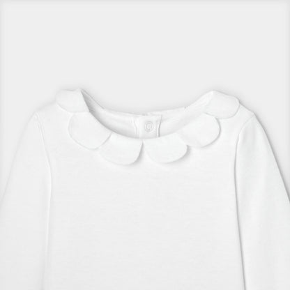 Baby Girl Bodysuit With Petal Collar - White
