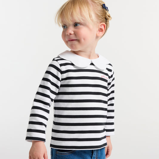 Baby Girl Breton Tee - White/Navy