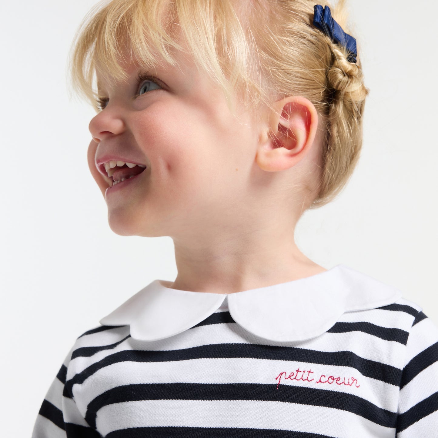 Baby Girl Breton Tee - White/Navy