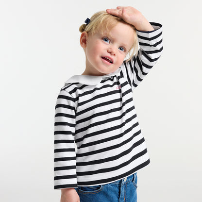 Baby Girl Breton Tee - White/Navy