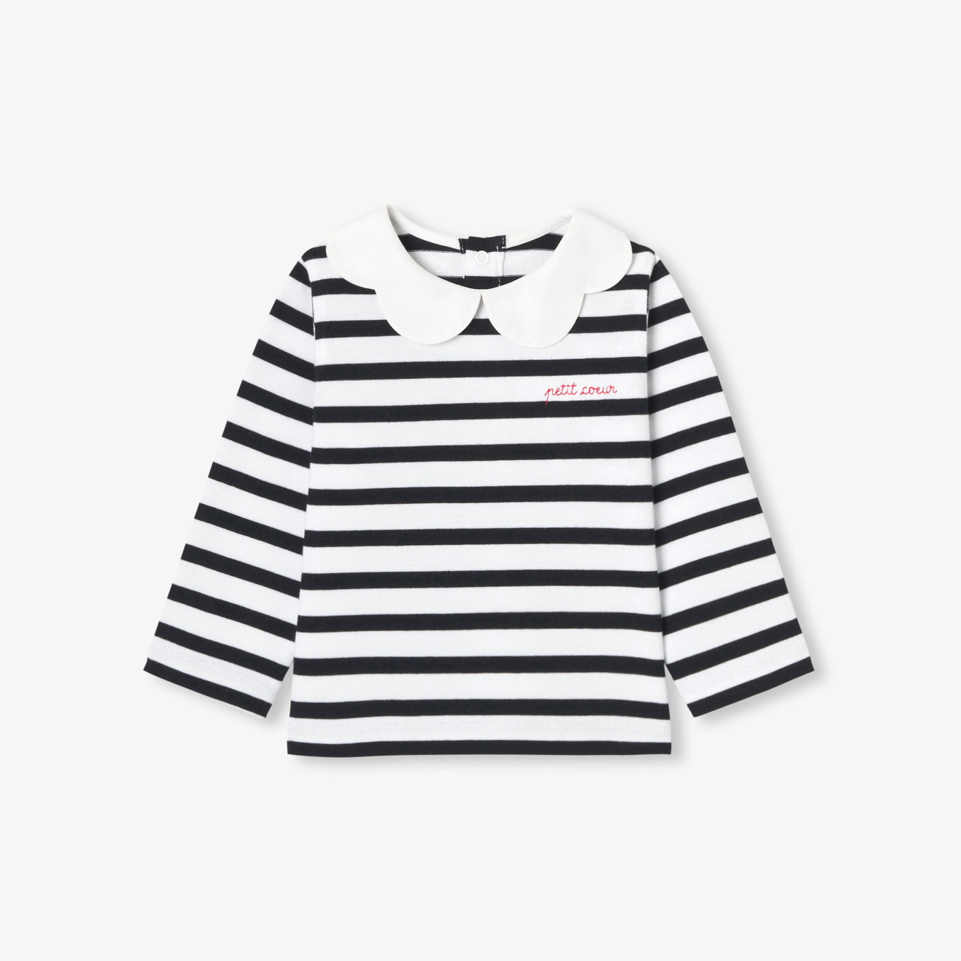 Baby Girl Breton Tee - White/Navy