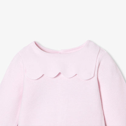 Baby Girl Set In Garter Stitch Cotton - Pale Pink