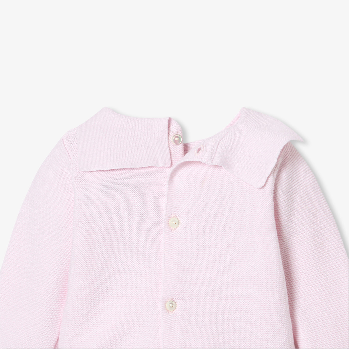 Baby Girl Set In Garter Stitch Cotton - Pale Pink