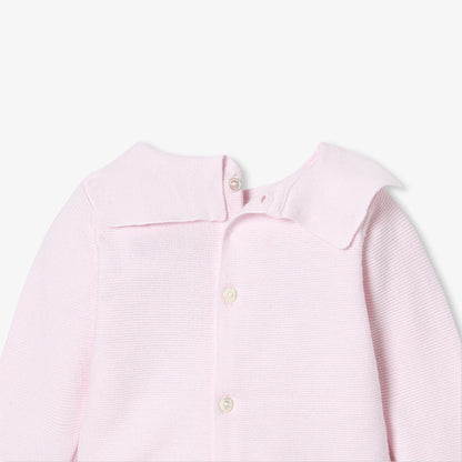 Baby Girl Set In Garter Stitch Cotton - Pale Pink