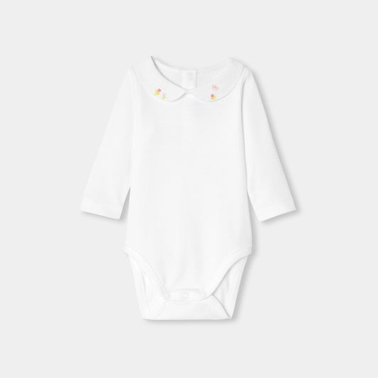 Baby Girl Bodysuit In Cotton Interlock - White