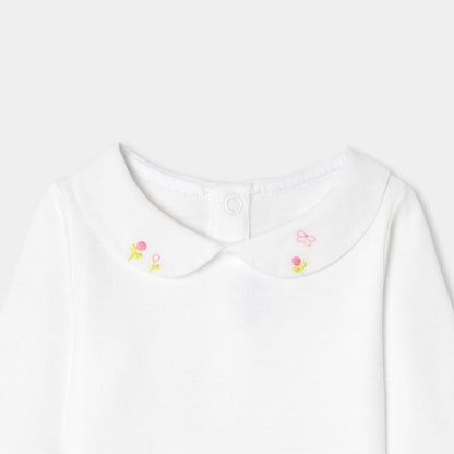 Baby Girl Bodysuit In Cotton Interlock - White