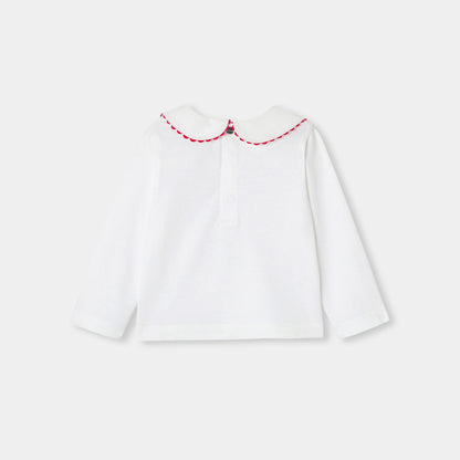 Baby Girl Cotton T-Shirt With Long Sleeves - White