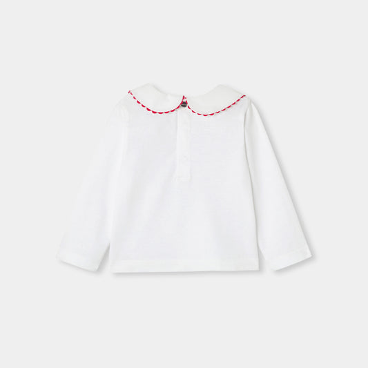 Baby Girl Cotton T-Shirt With Long Sleeves - White