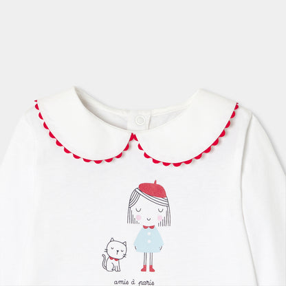 Baby Girl Cotton T-Shirt With Long Sleeves - White