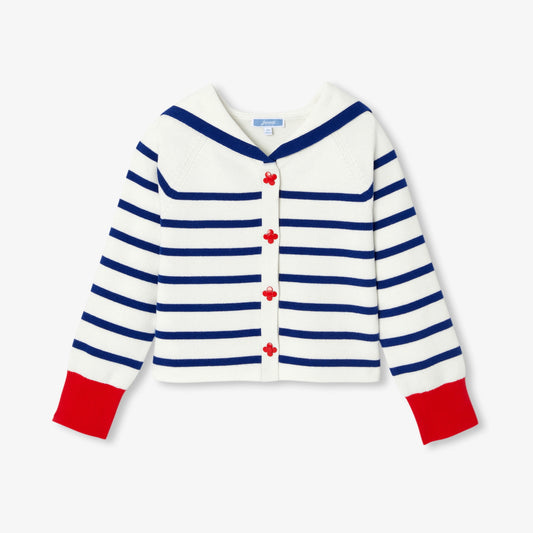 Girls' Cardigan With Sailor Collar - Soft White/Multicolour