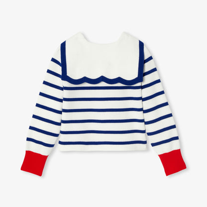 Girls' Cardigan With Sailor Collar - Soft White/Multicolour